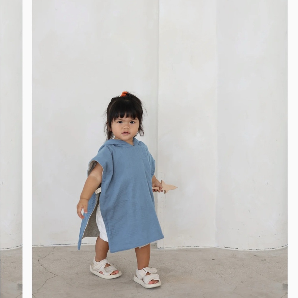 💙 Reversible Kids Beach Coverup Big Little Universe Ocean Blue Hooded Poncho NEW